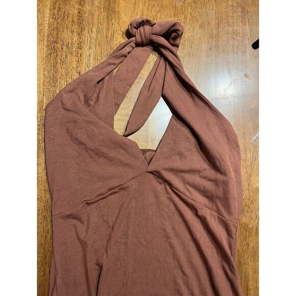 Elegant Terracotta Halter Maxi Dress Ribbed Knit Summer Beach Boho Chic 
F59 - Picture 10 of 13